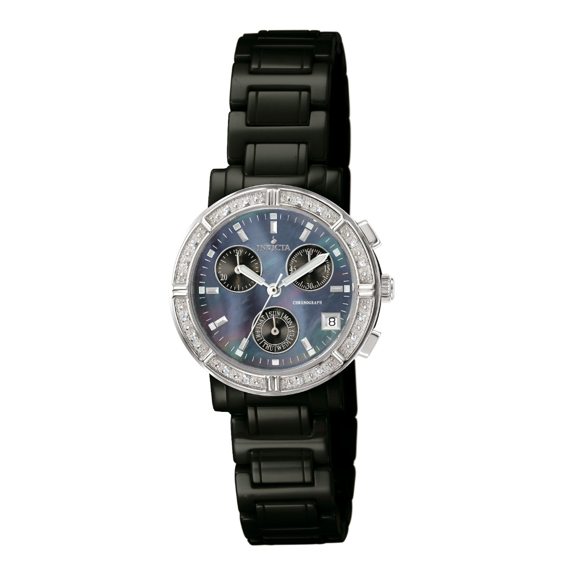 Open Box Invicta Ceramics 0.07 Carat Diamond Women's Watch w/ Mother of Pearl Dial - 33mm, Black (AIC-0728)