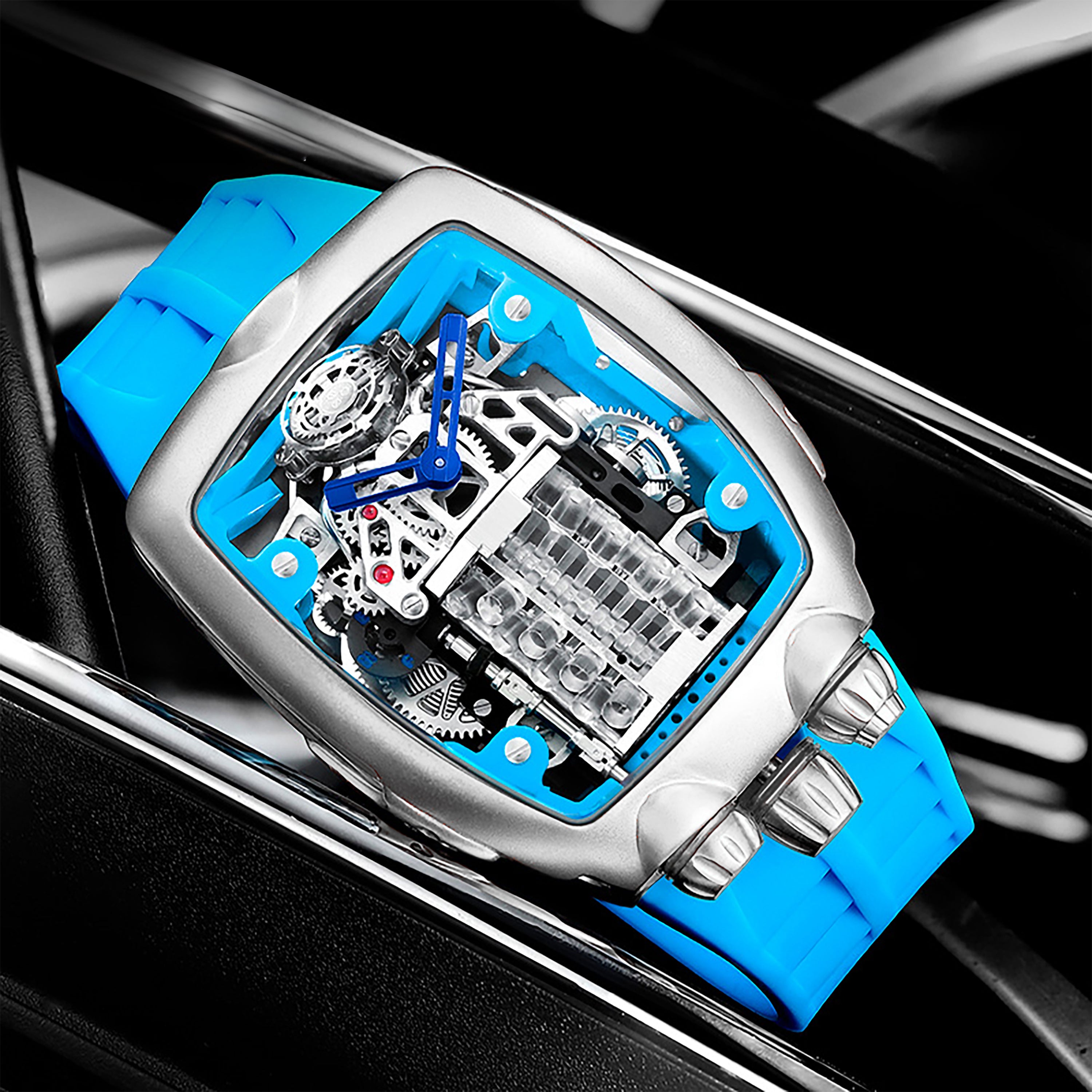 Montres Prestige Engine X Invicta Automatic Men's Watch w/ Skeleton Dial - 44mm. Blue (MPW-0154)