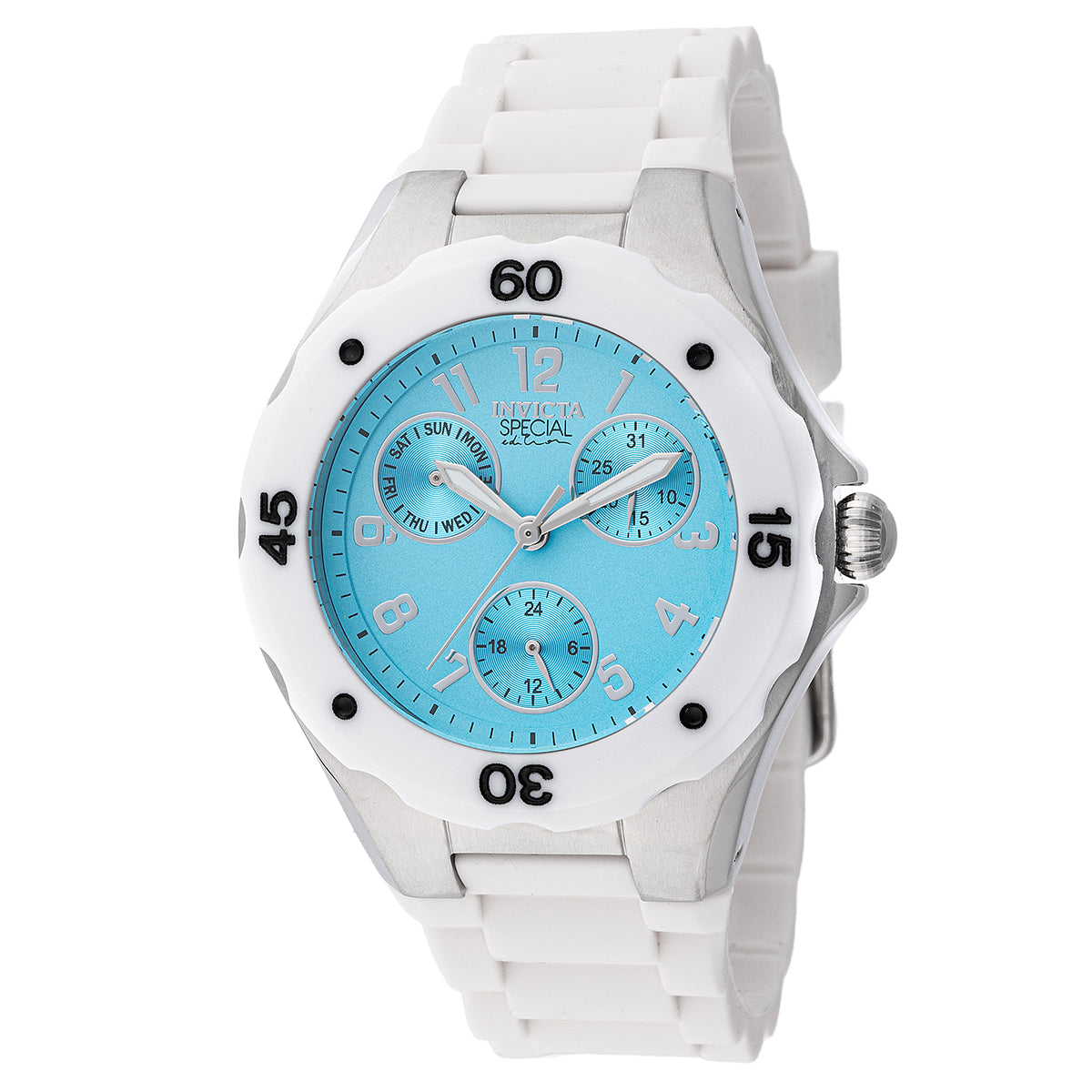 Invicta Angel Womens 40mm Blue Silicone White Dial Date Quartz Watch New Battery Invicta Angel Women main image 3