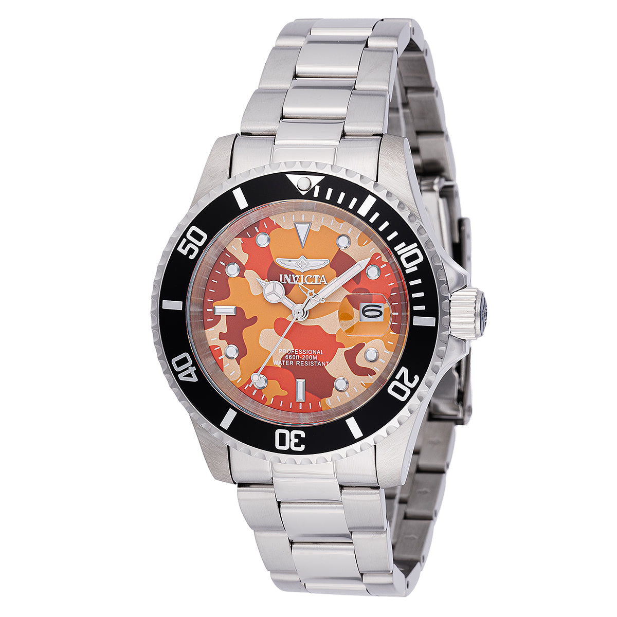 Invicta Men's 48569 Pro Diver Quartz 3 Hand Camouflage, Orange Dial Watch (ZG-48569)