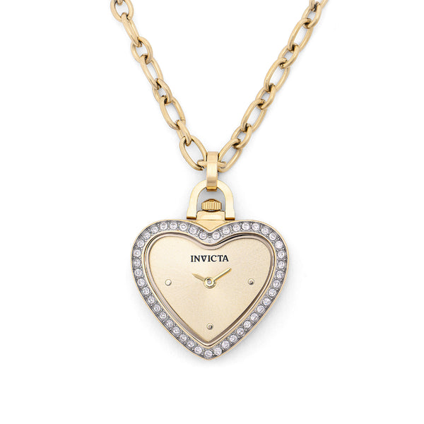 Invicta Gold Heart Pendant Watch Necklace with Crystal Border Invicta Mini Watch Necklace – A Heartbeat of Time Refined  main image 2
