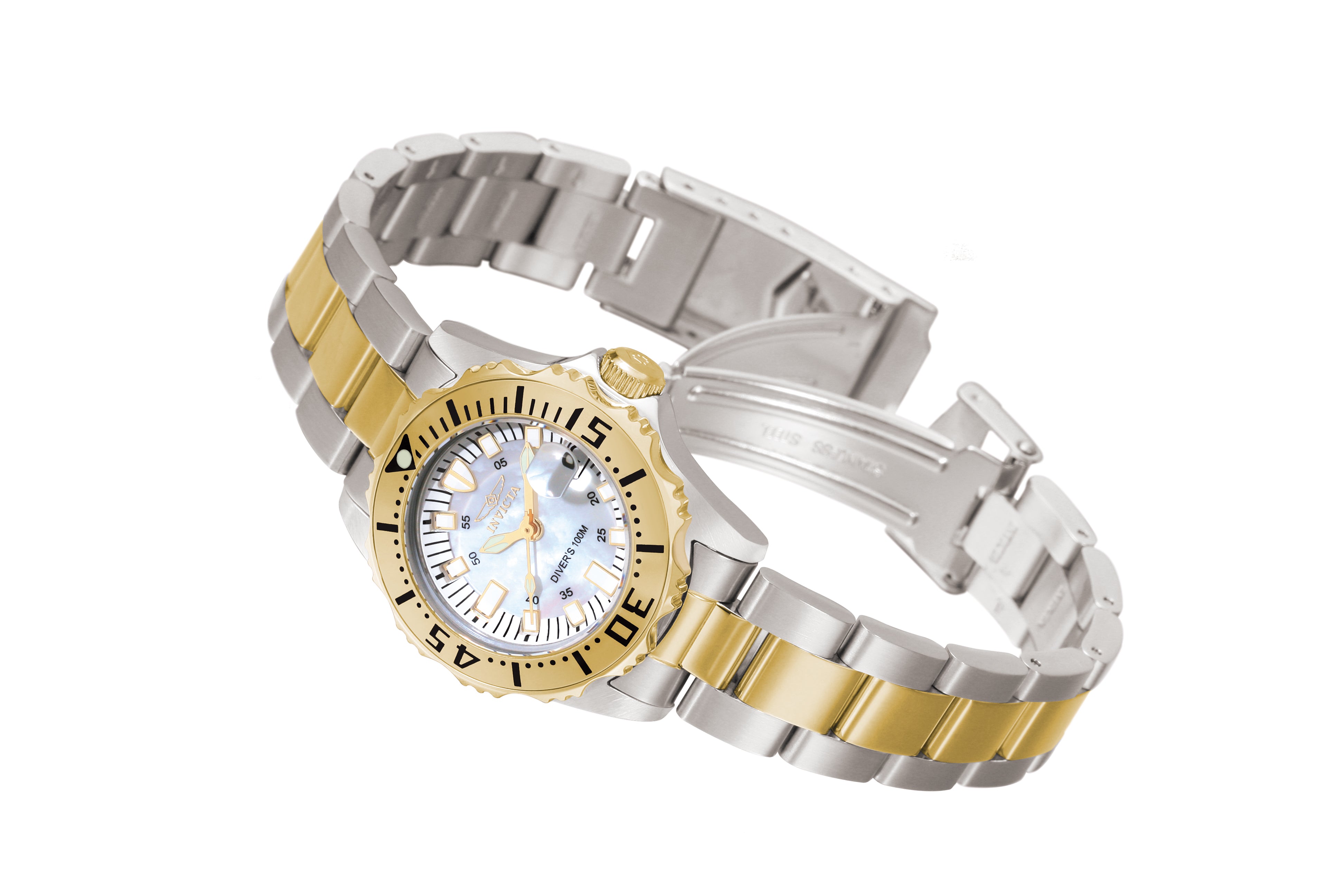 Invicta Pro Diver Swiss Ronda 585 Caliber Women's Watch w/ Mother of Pearl Dial - 30mm, Gold (6895)