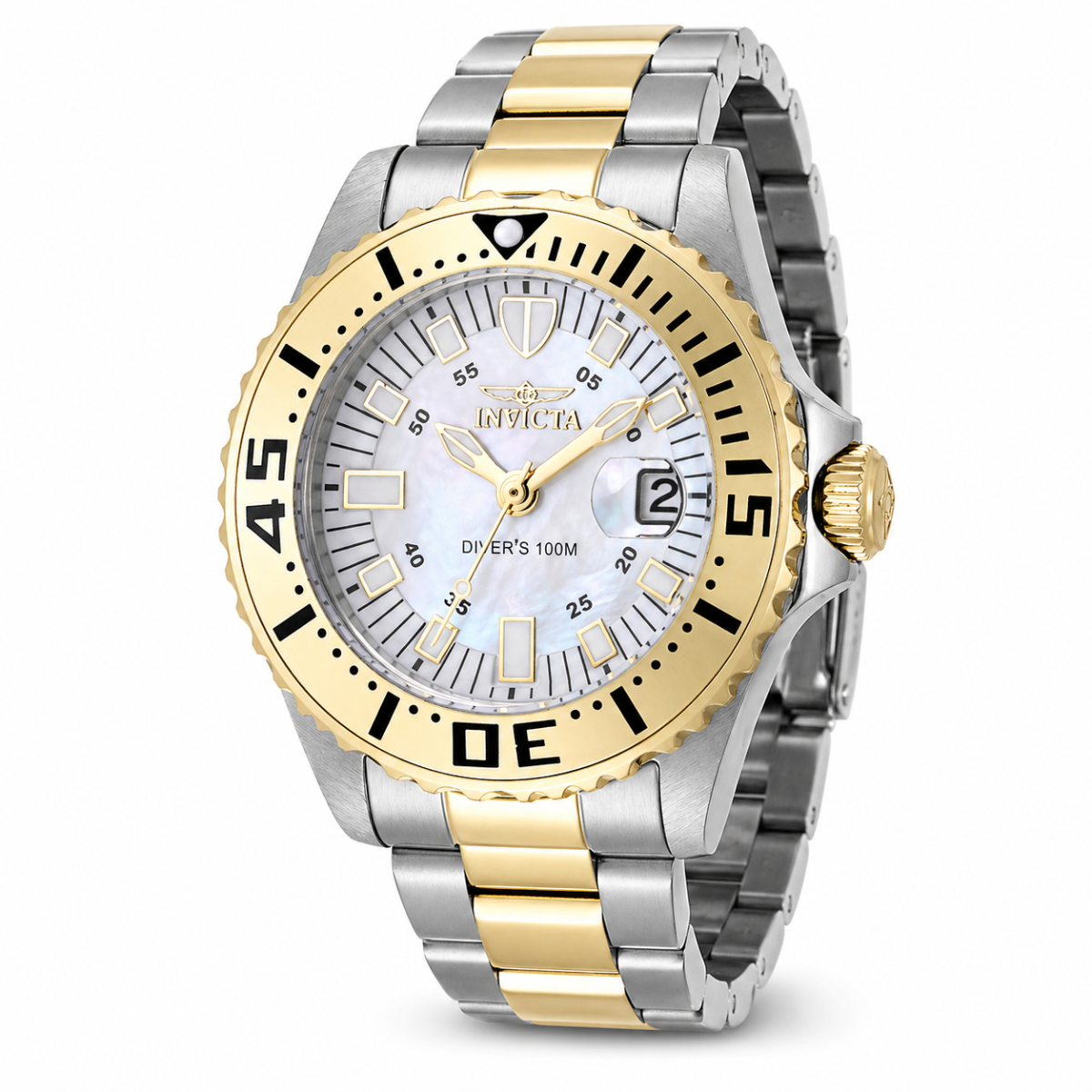 Invicta Pro Diver Swiss Ronda 585 Caliber Women's Watch w/ Mother of Pearl Dial - 30mm, Gold (ZG-6895)