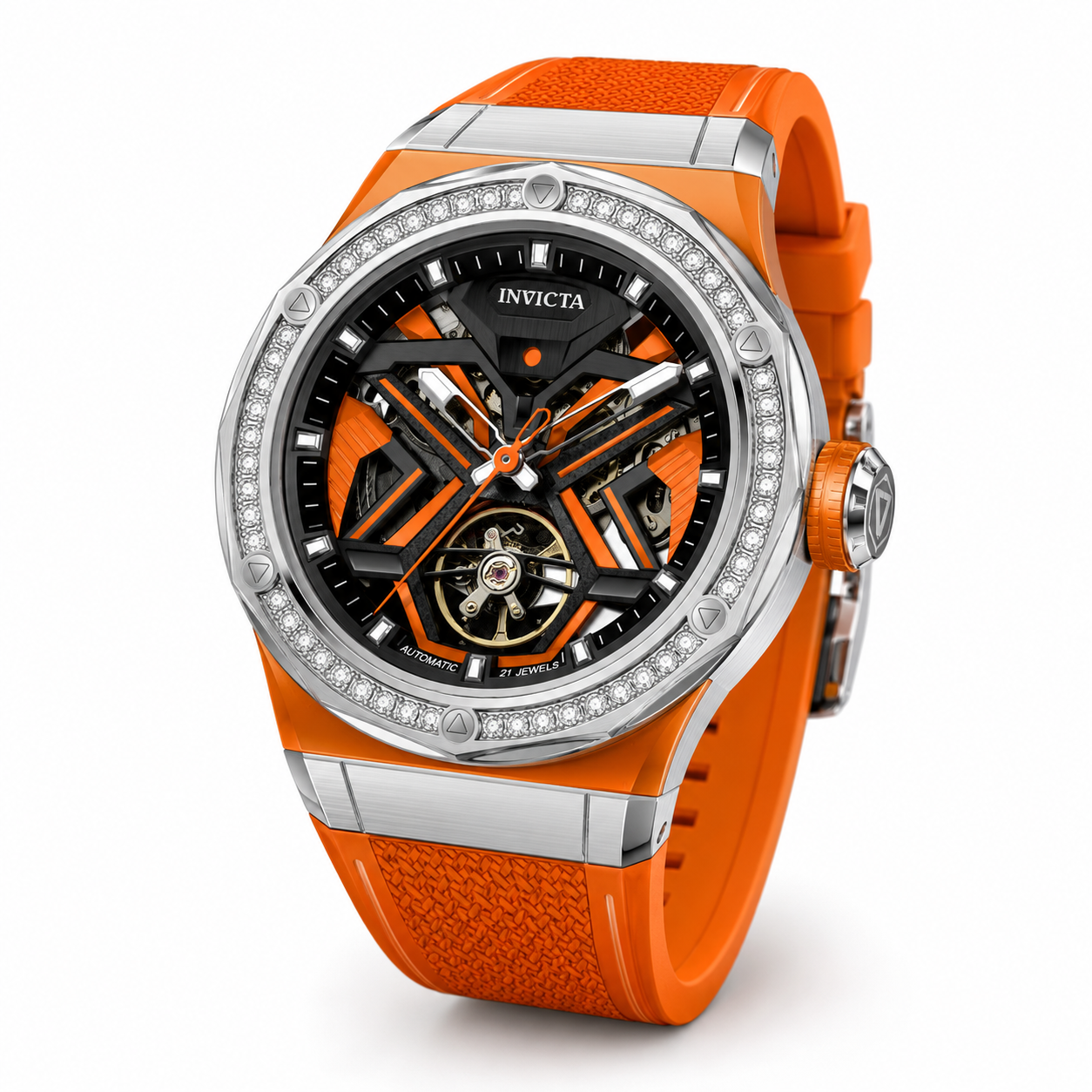 Invicta Objet D Art 1.44 Carat Diamond Automatic Men's Watch - 45mm, Orange with Interchangeable Strap (70127)
