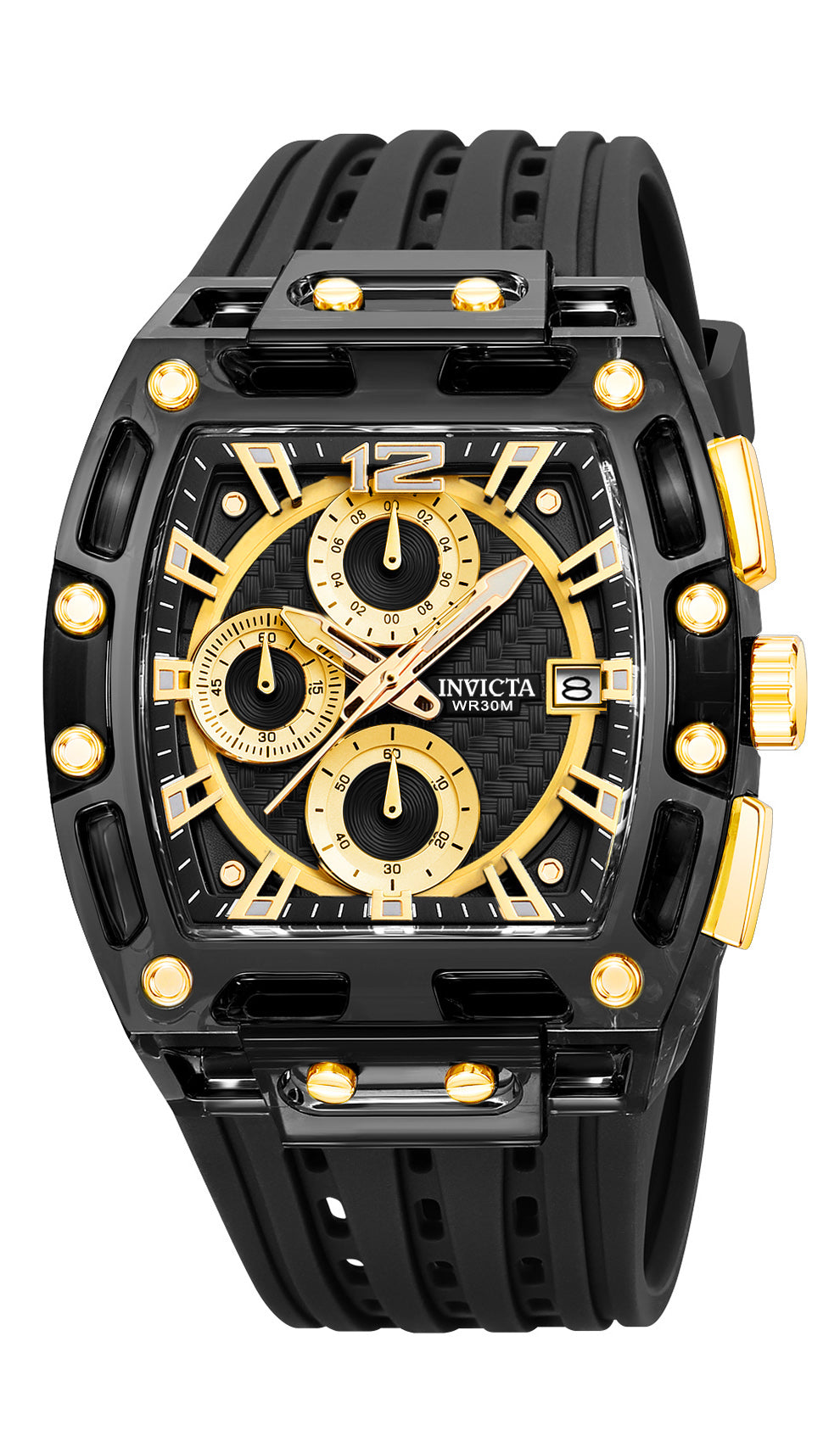 Invicta S1 Rally Men 42mm Black Tone Case Black+Gold Metal Dial Black Band SD-001 Quartz