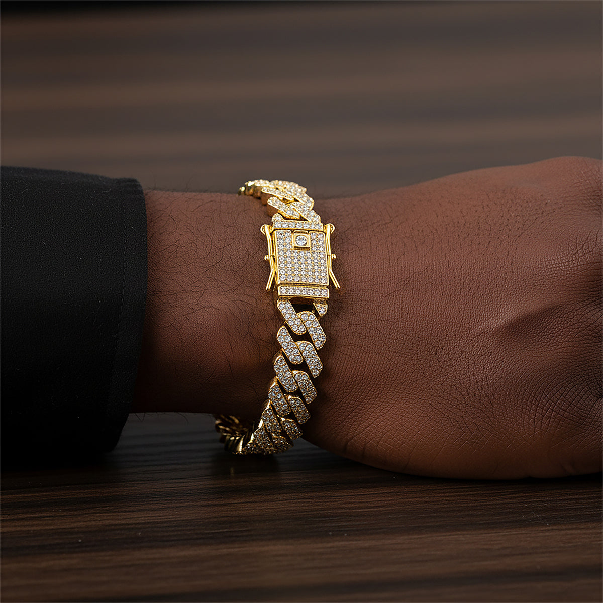 Invicta Elements Men's Iced out Cuban Chain Bracelet, Gold (80828)