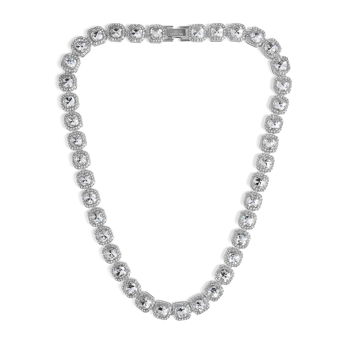 Open Box Invicta Elements Men's Iced out Cuban Chain Necklace. Silver (AIC-80849)