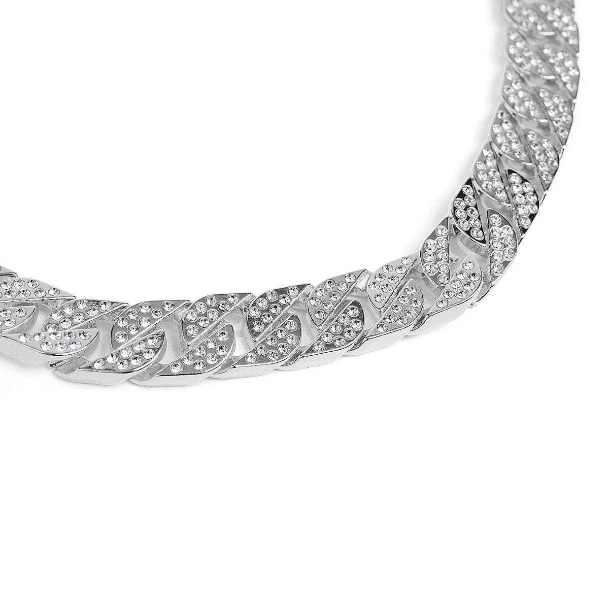 Invicta Elements Men's Iced out Cuban Chain Necklace. Silver (80861)