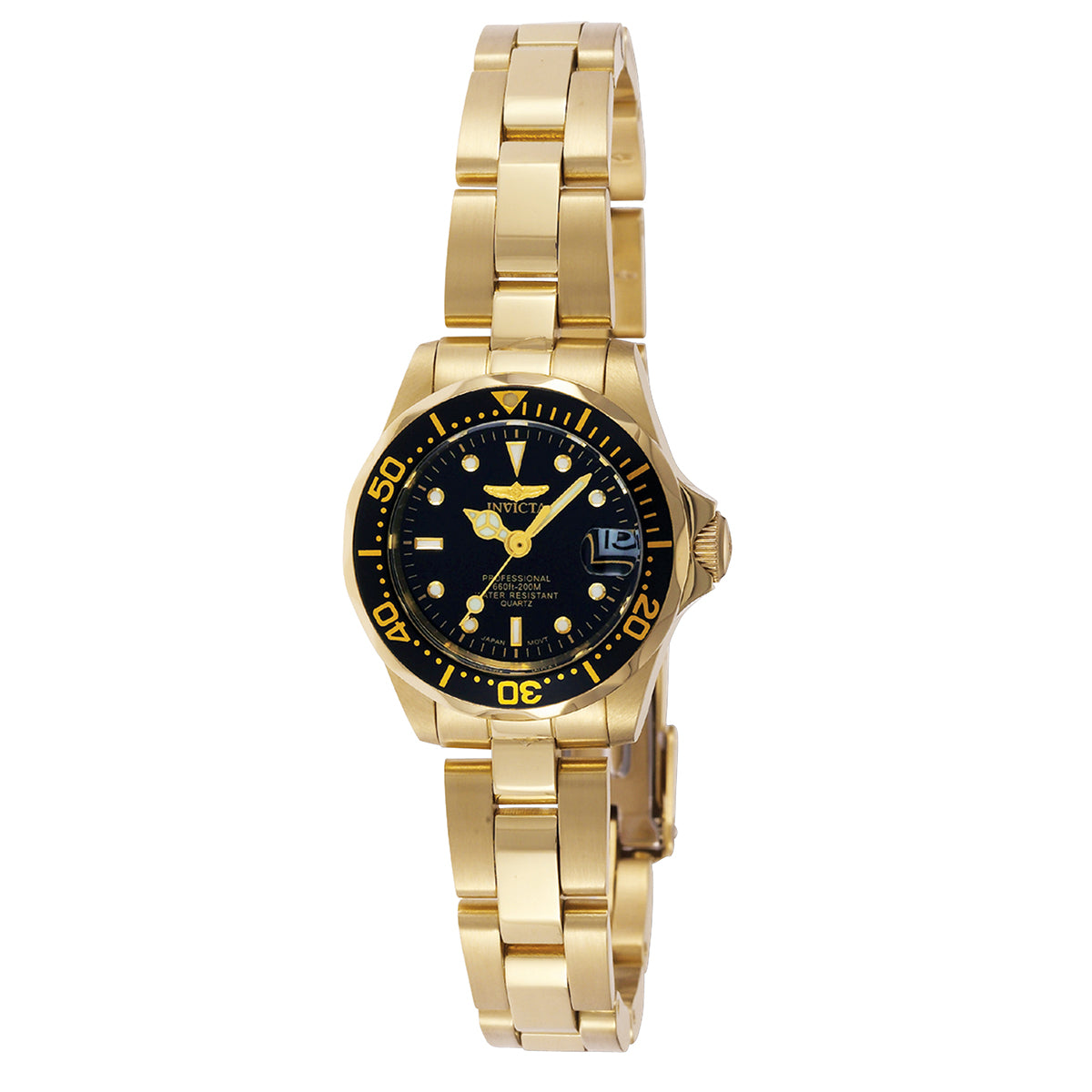 Invicta Pro Diver Water Resistant Wrist Watch 23K Gold Plated-Steel Band Women Invicta Pro Diver Gold Plated Band Women Wristwatches for  main image 3
