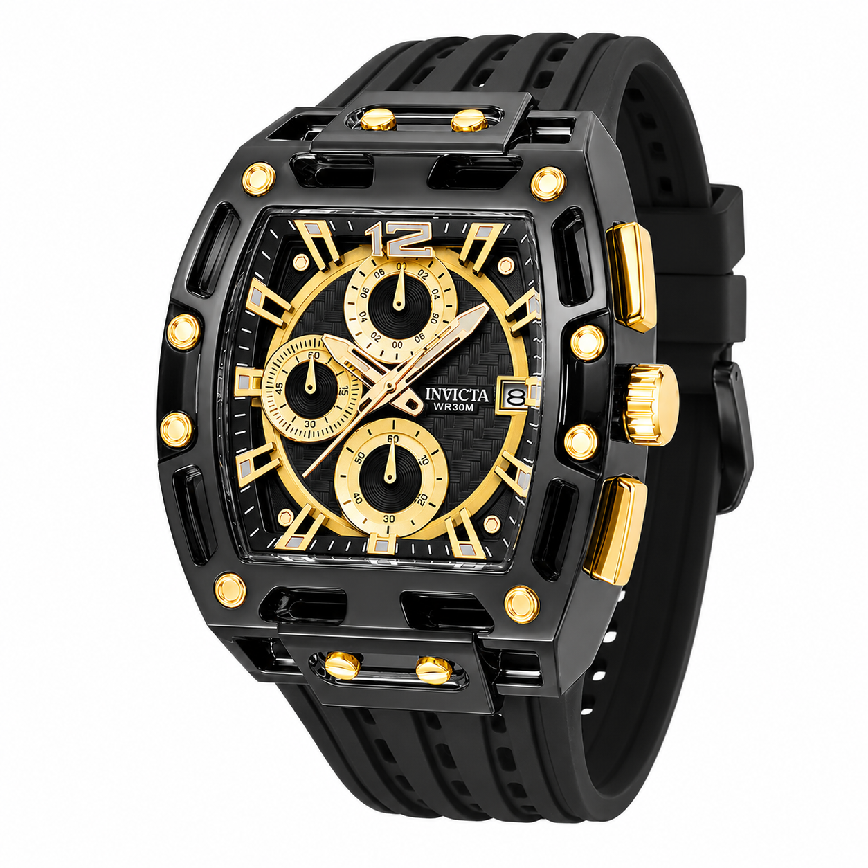Invicta S1 Rally Men 42mm Black Tone Case Black+Gold Metal Dial Black Band SD-001 Quartz