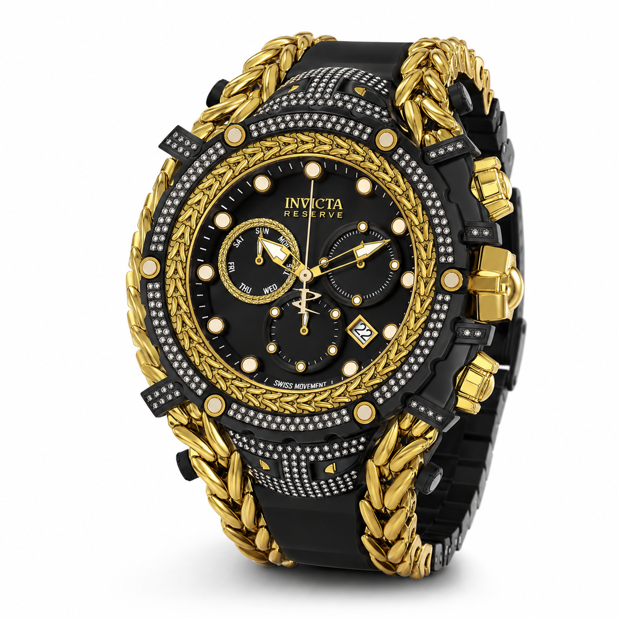 Invicta Gladiator 1.75 Carat Diamond Swiss Ronda Z60 Caliber Men's Watch - 58mm. Black. Gold (50514)