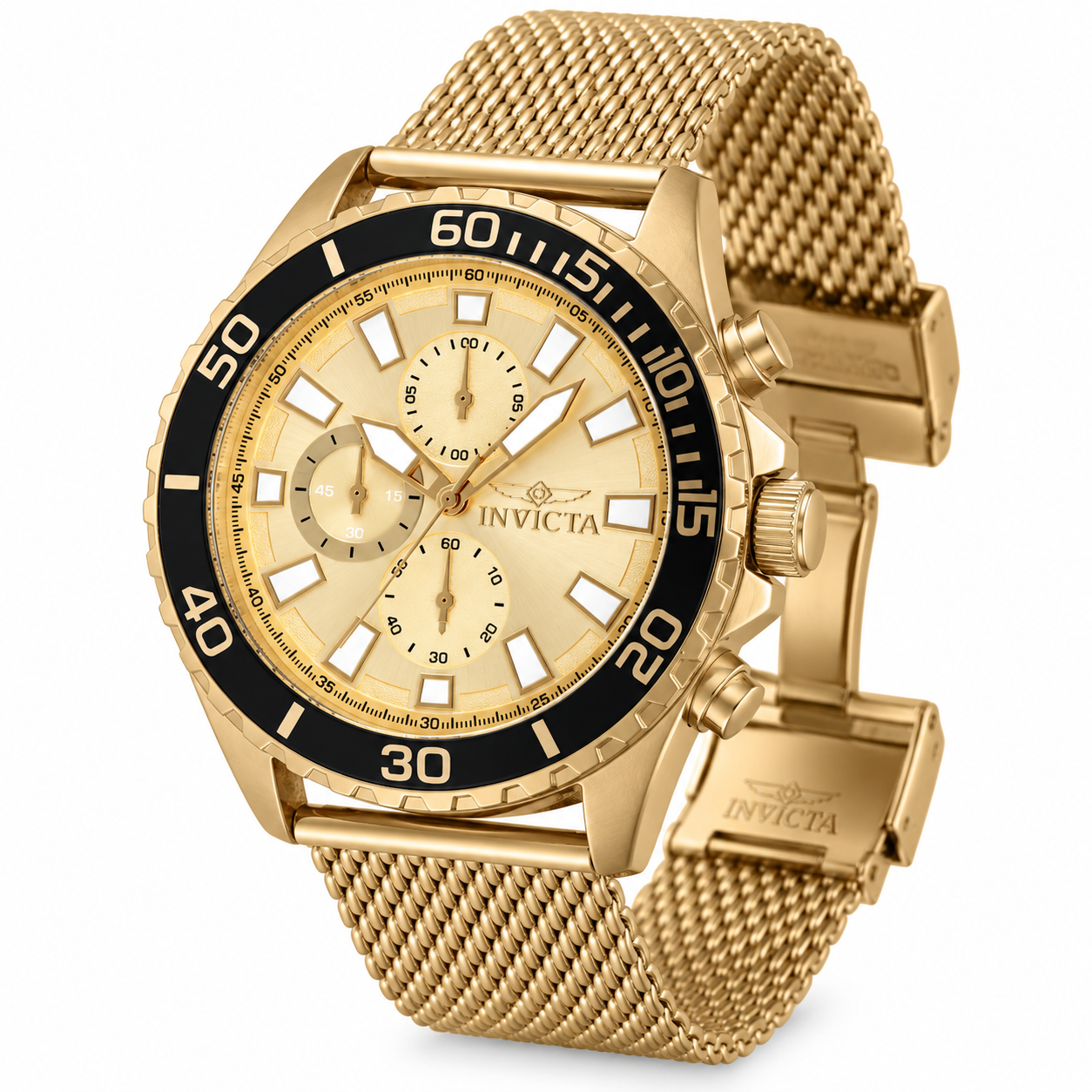 GoldInvictaChronographonMeshBracelet.png