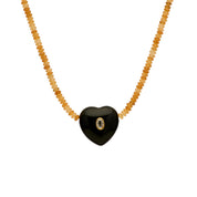 MAYAMAR Adjustable necklace with ambar color beads and onyx heart (MM-01324)
