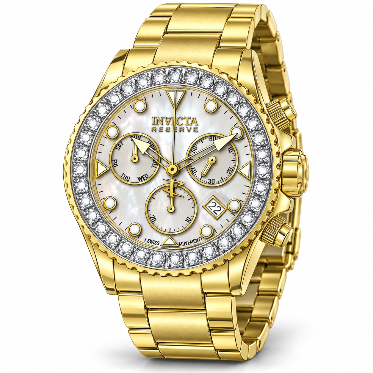 Invicta Reserve Grand Diver Swiss Ronda Z60 Caliber Men's Watch w/ Mother of Pearl Dial - 48mm, Gold (51628)