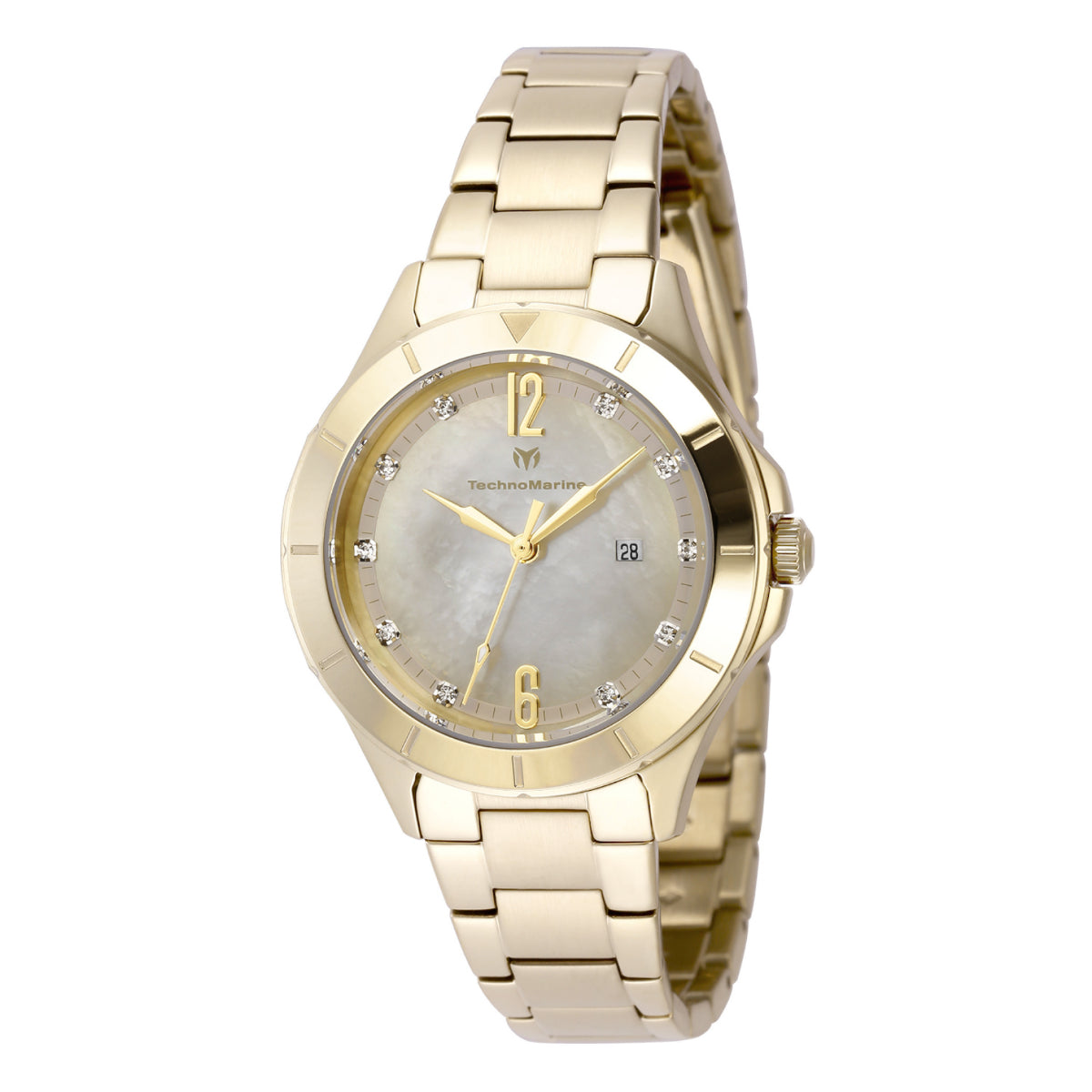 TechnoMarine Luna Tides Women's Watch w/ Mother of Pearl Dial - 33mm. Gold (TM-826005)