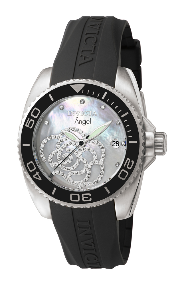 Invicta Angel Swiss Movement Quartz Watch - Stainless Steel case with Black tone Polyurethane band - Model 0487