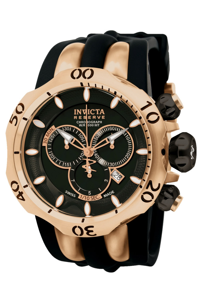 Invicta Venom Quartz Watch - Rose Gold case with Black tone Polyurethane band - Model 10830