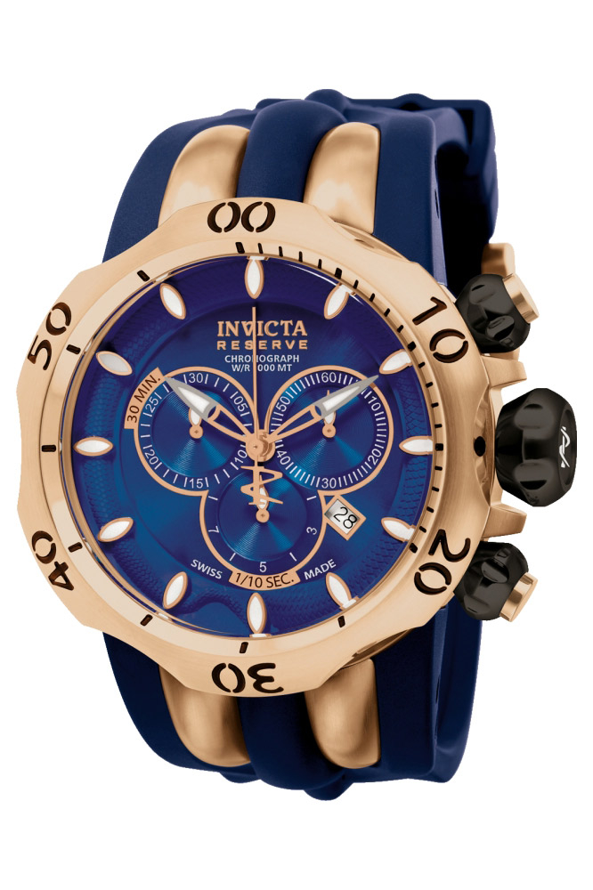 Invicta Venom Quartz Watch - Rose Gold case with Blue tone Polyurethane band - Model 10831
