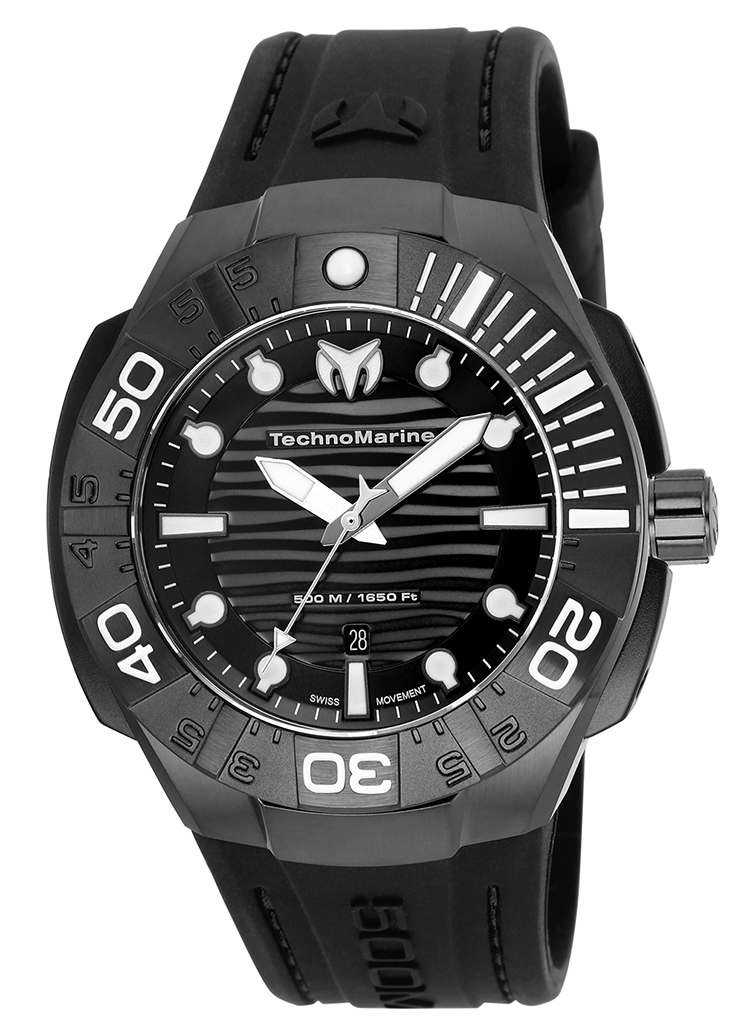 TechnoMarine Black Reef 45.5mm watch with + Aluminum Black Black dial 505 Quartz - Model TM-515012
