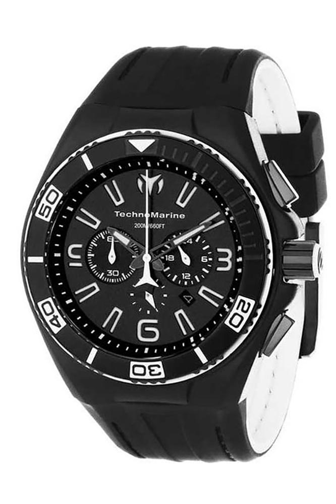 TechnoMarine Cruise Night Vision 46.65mm watch with + Silicone Black + White Black dial FS23 Quartz - Model 115023