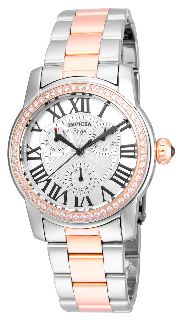 Invicta Angel Women%27s Quartz Stainless Steel, Rose Gold Case, Silver Dial - 21708