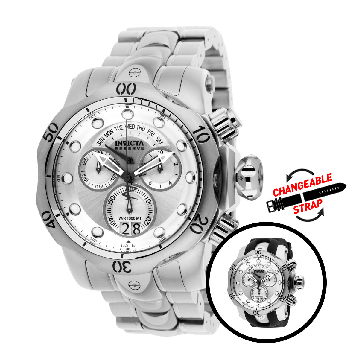 Invicta Venom Swiss Ronda 8040.N Caliber Men s Watch 53.7mm Steel with Interchangeable Strap 1537