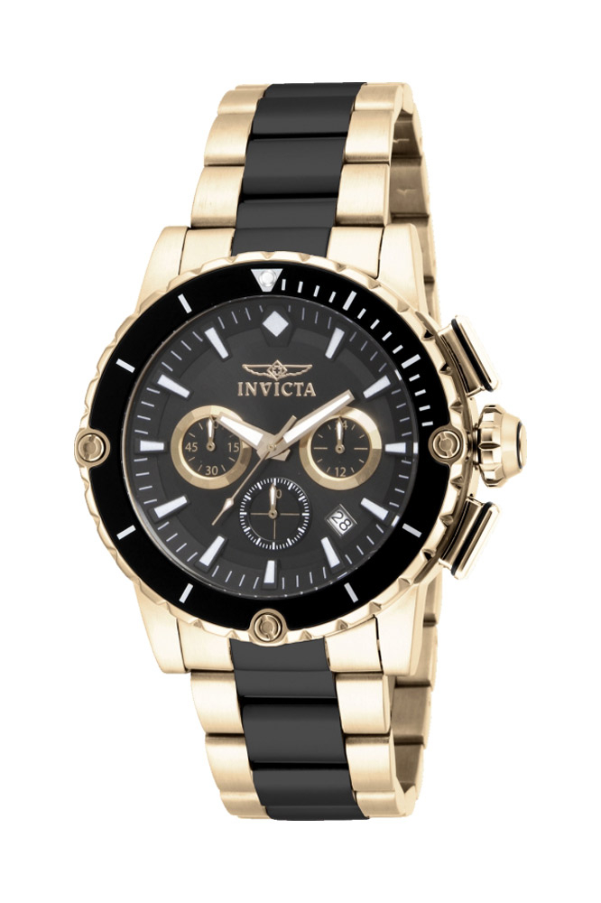 Invicta Pro Diver Quartz Watch - Gold case with Gold, Black tone Stainless Steel band - Model 15402