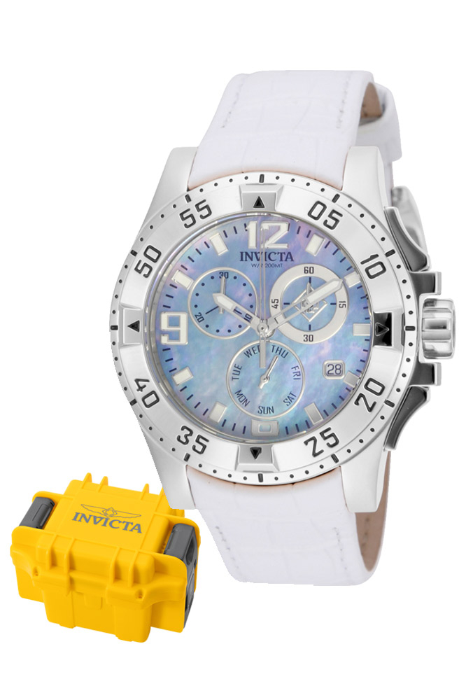 Invicta Excursion Quartz Watch - Stainless Steel case with White tone Leather band - Model 16098