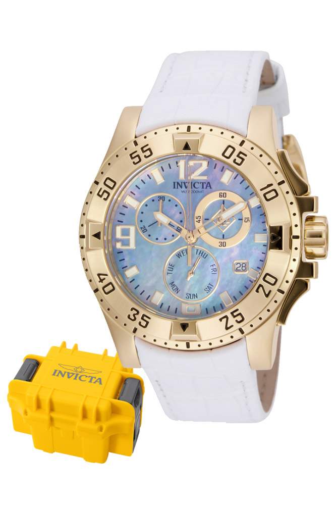 Invicta Excursion Quartz Watch - Gold case with White tone Leather band - Model 16099