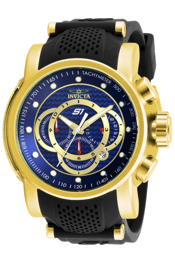 Invicta S1 Rally Quartz Watch - Gold case with Gold, Black tone Stainless Steel, Silicone band - Model 19328