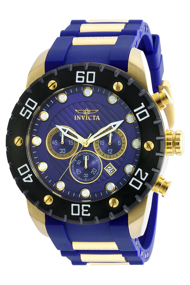 Invicta Pro Diver SCUBA Quartz Watch - Gold case with Gold, Blue tone Stainless Steel, Polyurethane band - Model 20280