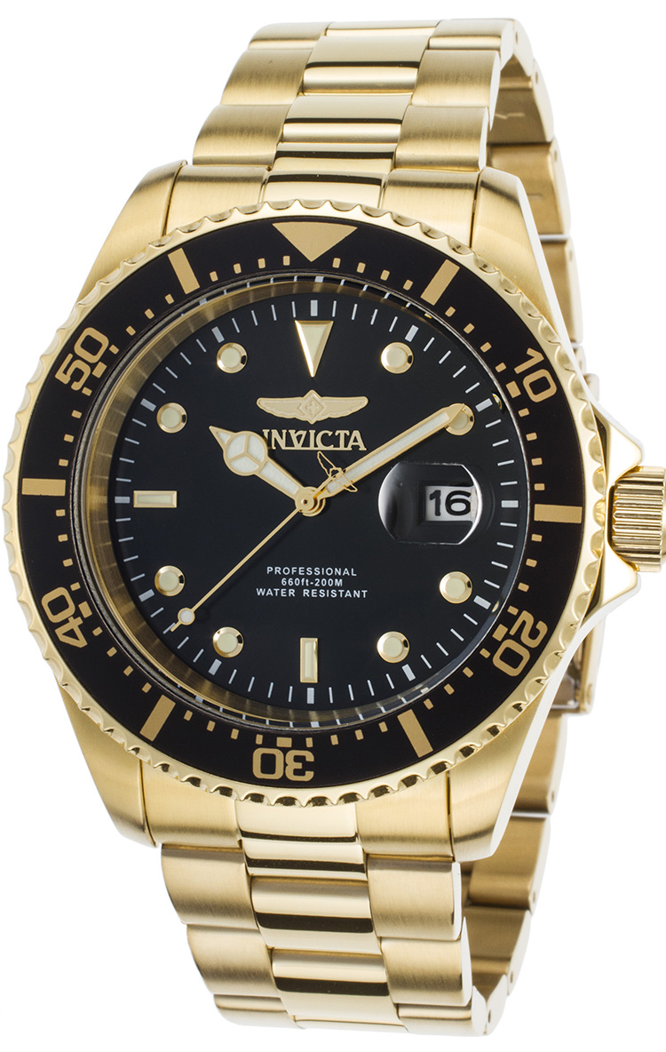 Invicta Pro Diver Men%27s Quartz Gold Case, Black Dial - 22062