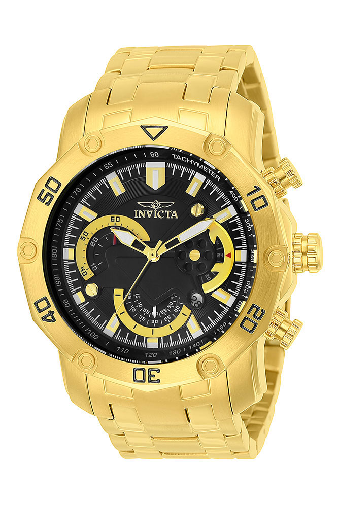 Invicta Pro Diver SCUBA Mens Quartz 50mm Gold Case Black Dial - Model 22767