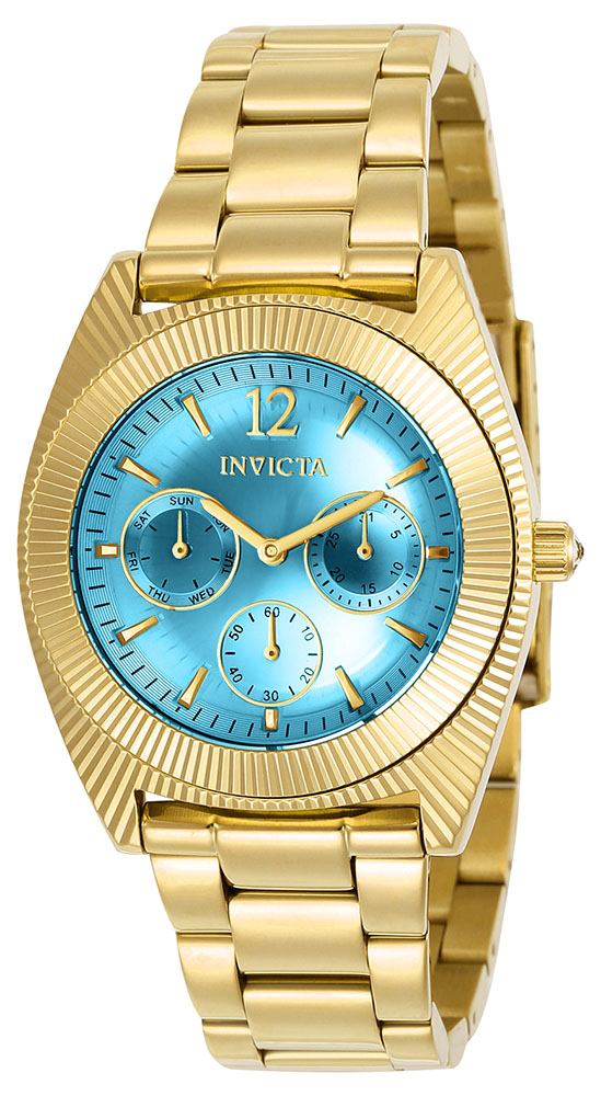 Invicta Angel Womens Quartz 38.5mm Gold Case Light Blue Dial - Model 23753