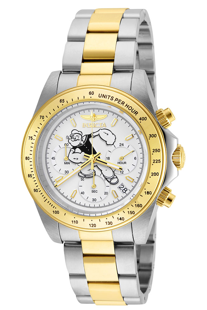 Invicta Character Collection Popeye Mens Quartz 39.5mm Stainless Steel, Gold Case White Dial - Model 24483