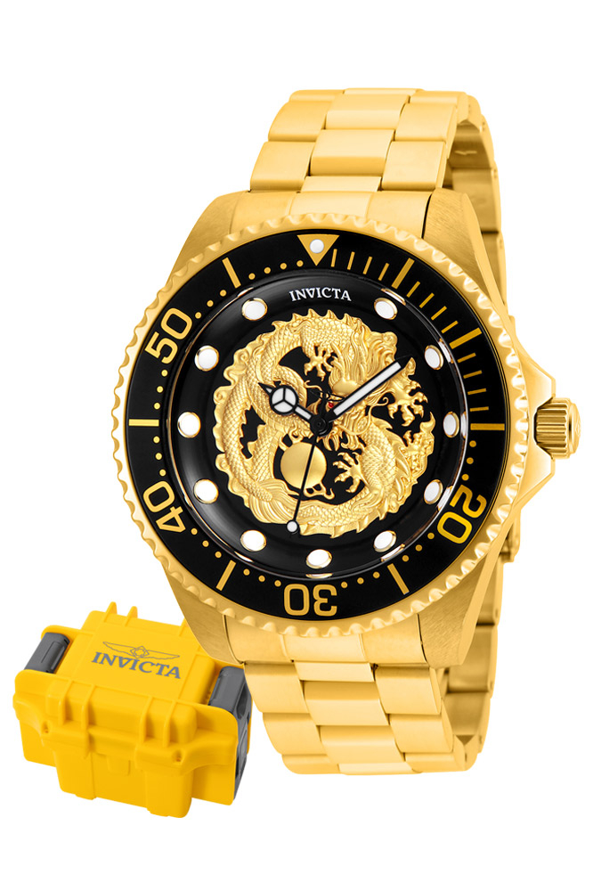 Invicta Pro Diver Mens Automatic 47mm Gold Case Black Dial - Model 26490