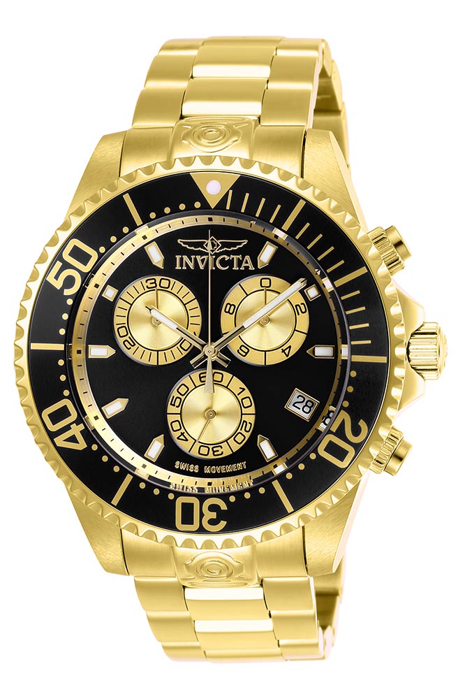 Invicta Pro Diver Mens Quartz 47 mm Gold Case Black, Gold Dial - Model 26848
