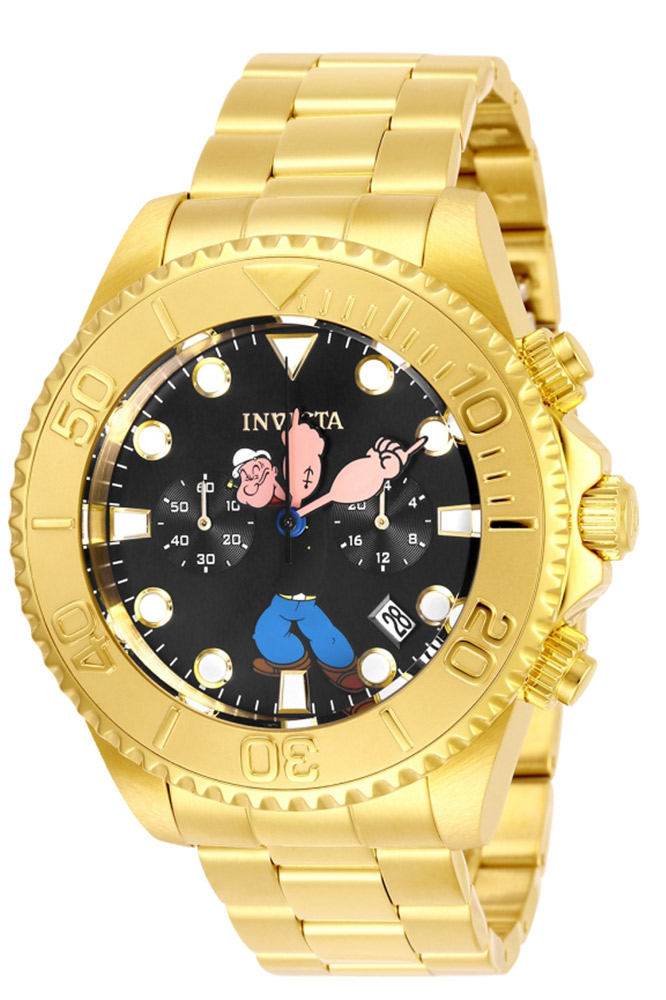 Invicta Character Collection Popeye Mens Quartz 47 mm Gold Case Black Dial - Model 27415