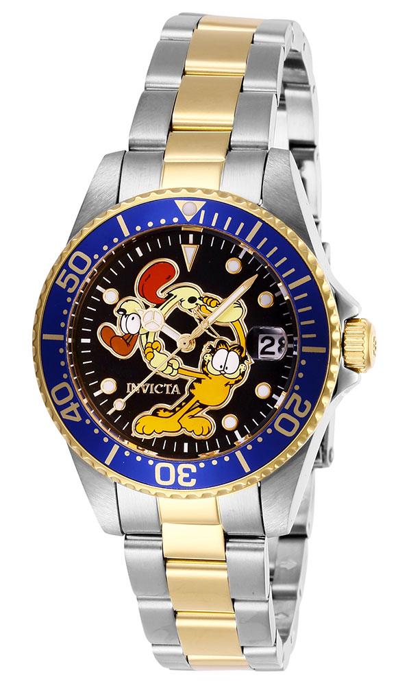 Invicta Character Collection Garfield Mens Quartz 34 mm Stainless Steel, Gold Case Black Dial - Model 27426