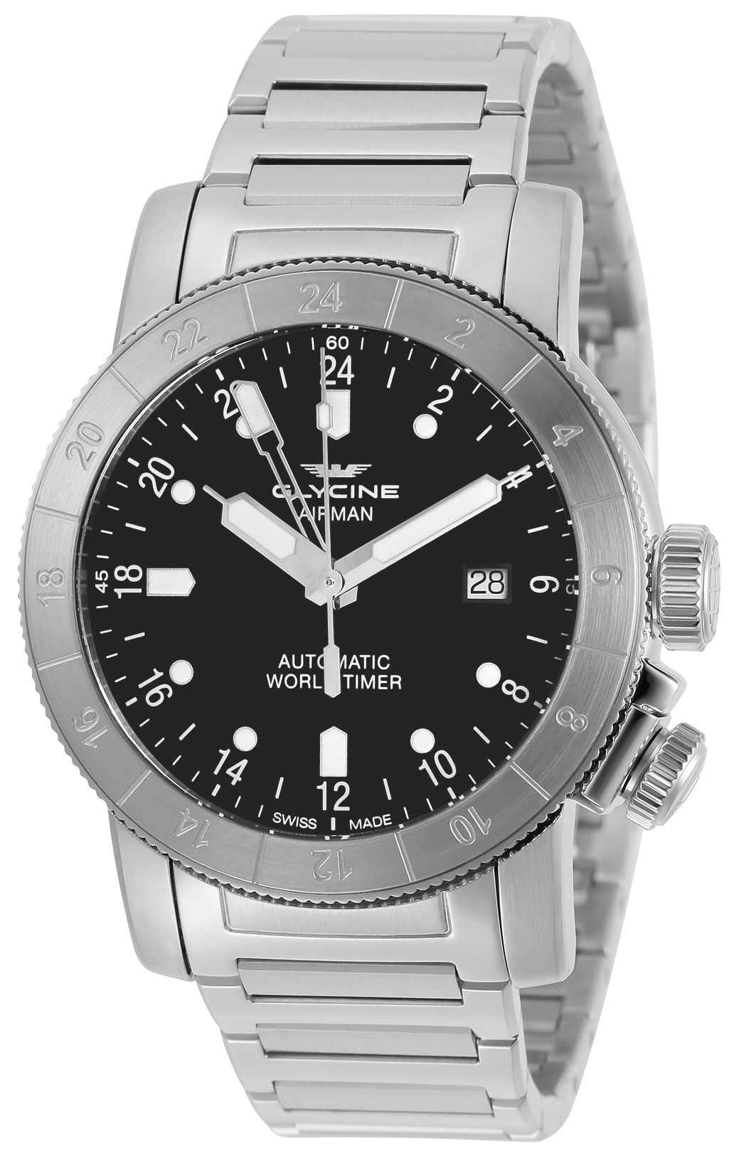 Pre-Owned Glycine Airman Automatic Mens Watch - 44mm Stainless Steel Case, Stainless Steel Band, Steel (GL0154)