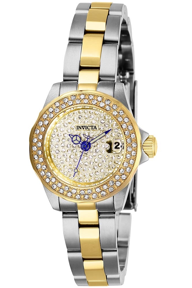 Invicta Angel Womens Quartz 24mm Stainless Steel, Gold Case Pave Dial - Model 28455