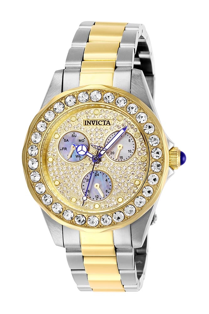 Invicta Pro Diver Womens Quartz 38mm Stainless Steel, Gold Case Pave, Charcoal Dial - Model 28459