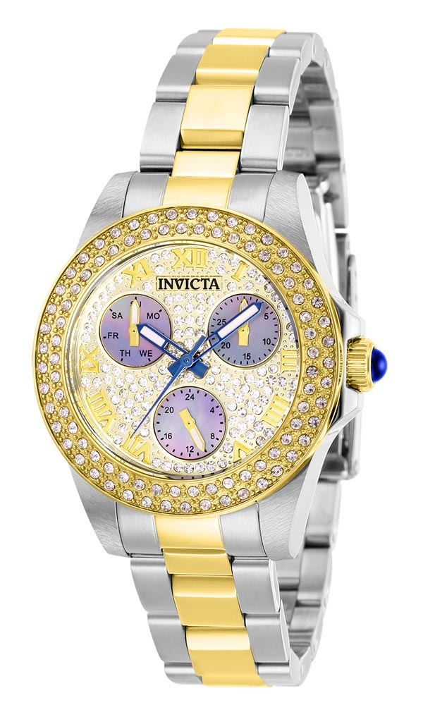 Invicta Pro Diver Womens Quartz 34mm Stainless Steel, Gold Case Pave, Charcoal Dial - Model 28475