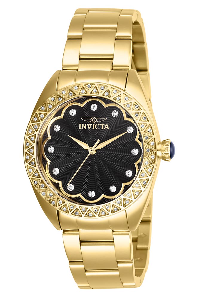 Invicta Wildflower Womens Quartz 35 mm Gold Case Black Dial - Model 28831