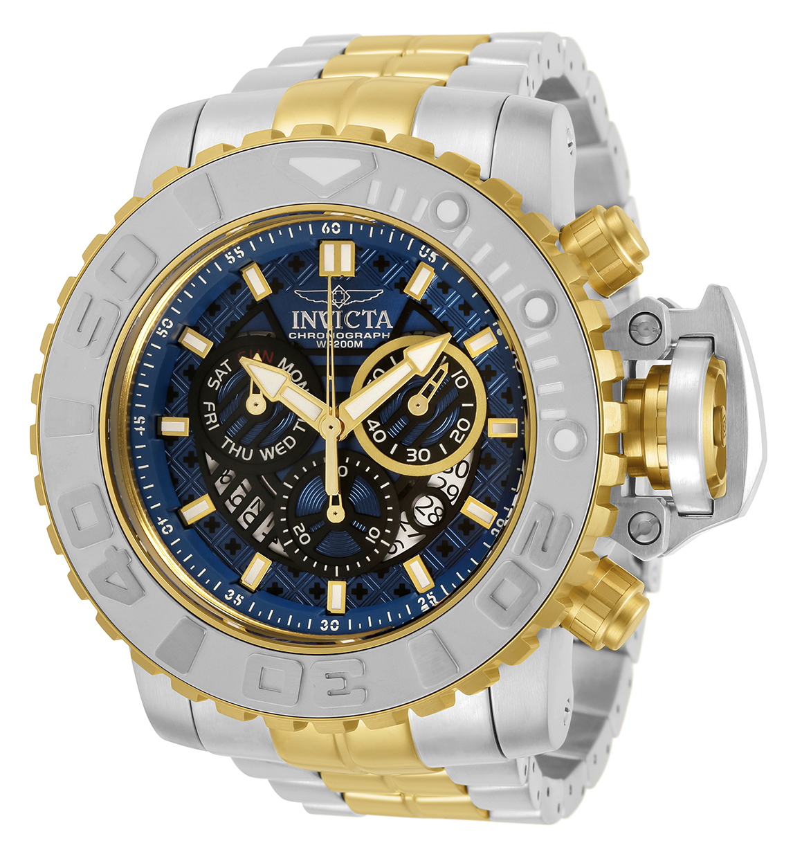 Invicta Sea Hunter Quartz Mens Watch - 58mm Stainless Steel Case, Stainless Steel Band, Steel, Gold (30907)