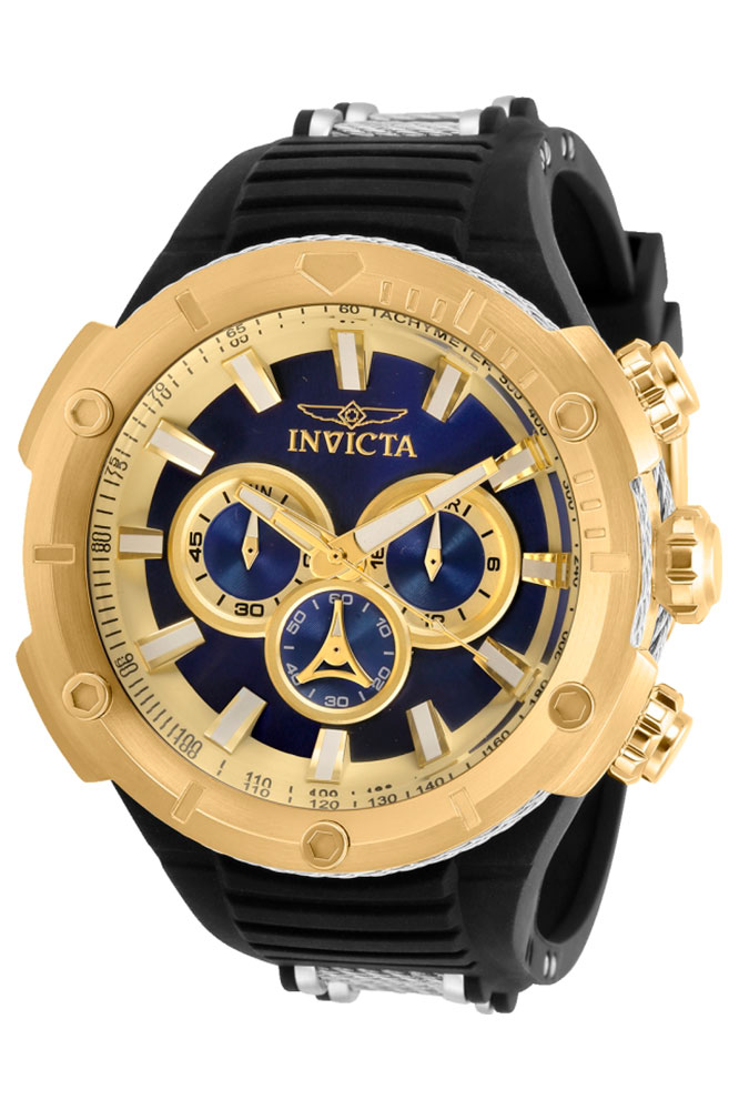 Invicta Bolt mens quartz 52mm gold case blue dial - model 29595