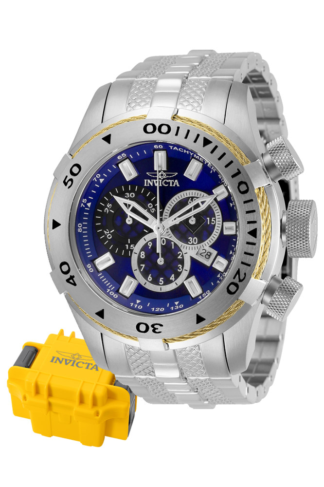 Invicta Bolt Mens Quartz 50 mm Stainless Steel, Gold Case Blue Dial - Model 29742