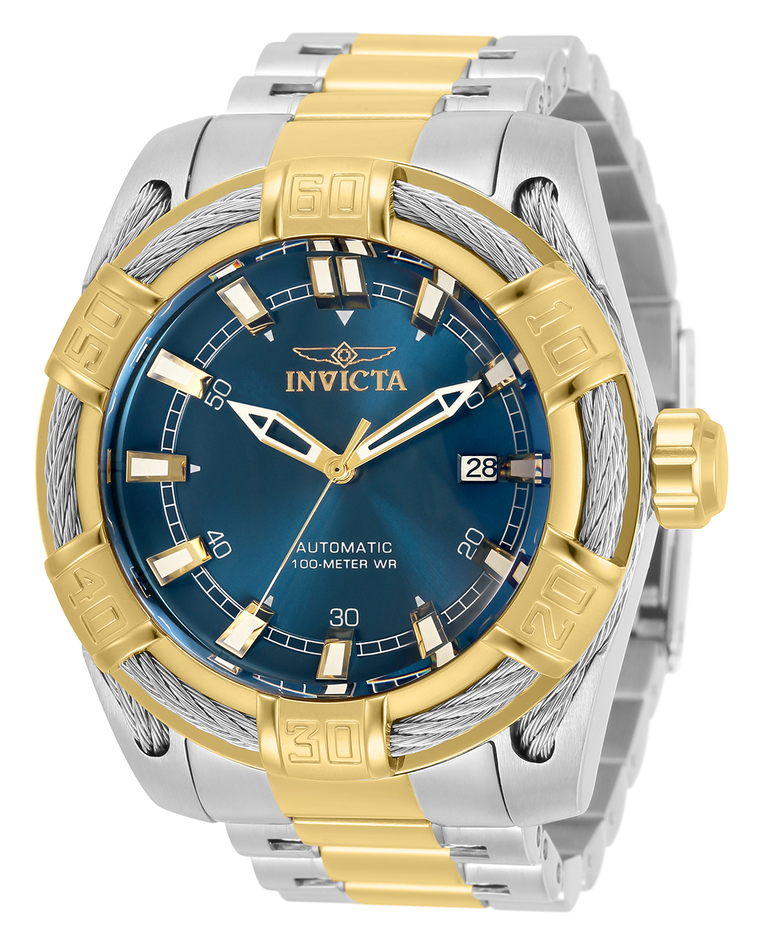 Invicta Bolt Automatic Mens Watch - 51mm Stainless Steel Case, SS/Cable Band, Steel, Gold (33336)