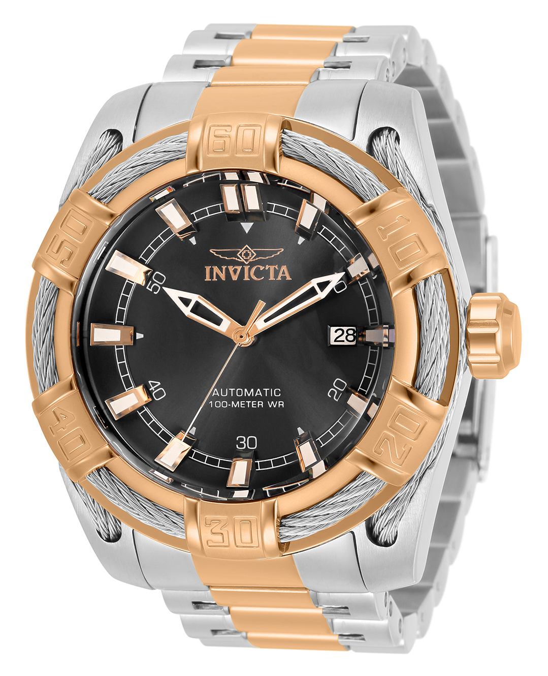 Invicta Bolt Automatic Mens Watch - 51mm Stainless Steel Case, SS/Cable Band, Steel, Rose Gold (33337)