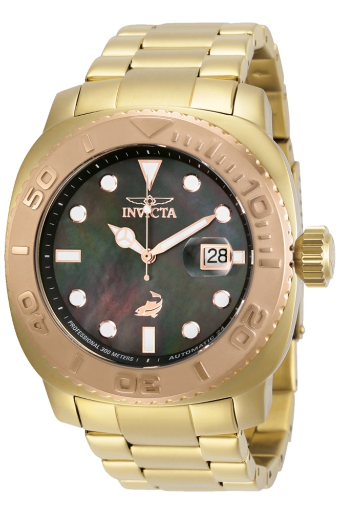 Invicta Pro Diver Mens Automatic 48 mm Gold, Rose Gold Case Black Dial - Model 29818